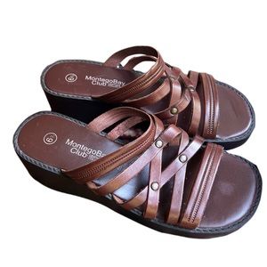 Brown Platform Sandals (Montego Bay Club womens brown strappy platform sandal)